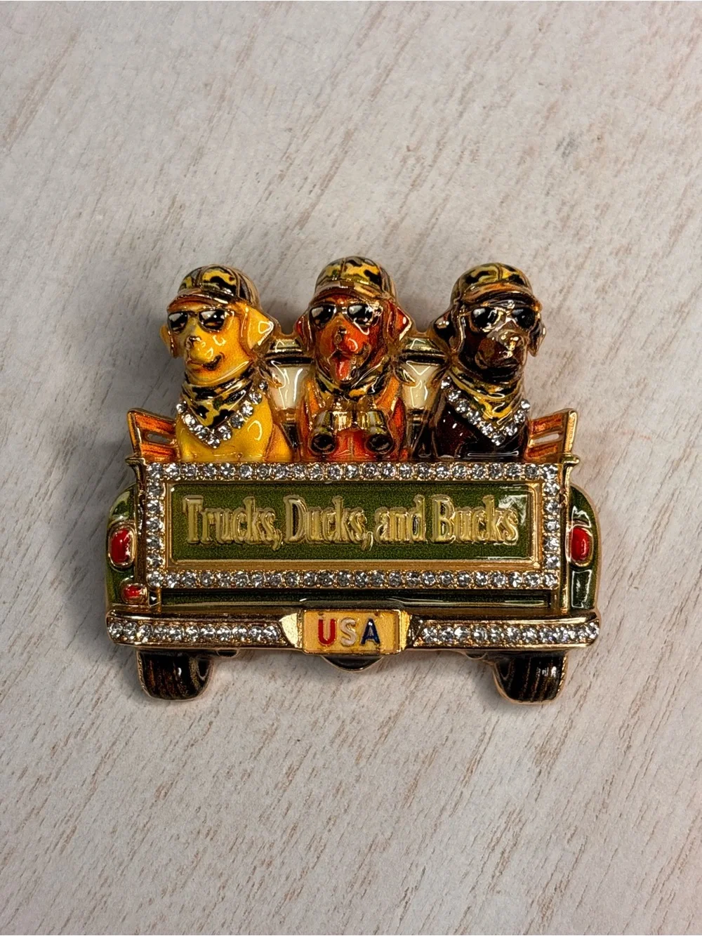 New Trucks Ducks and Bucks Labrador Retriever Pickup Truck Rhinestone Enamel